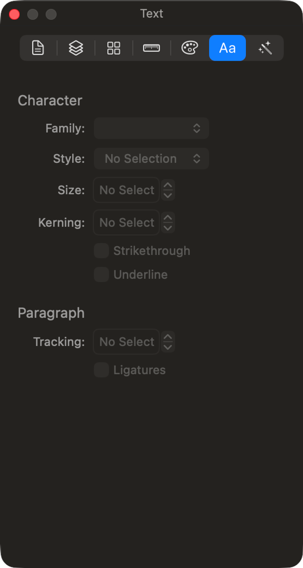 The Text inspector. Text stays editable, and still exports and interpolates correctly.