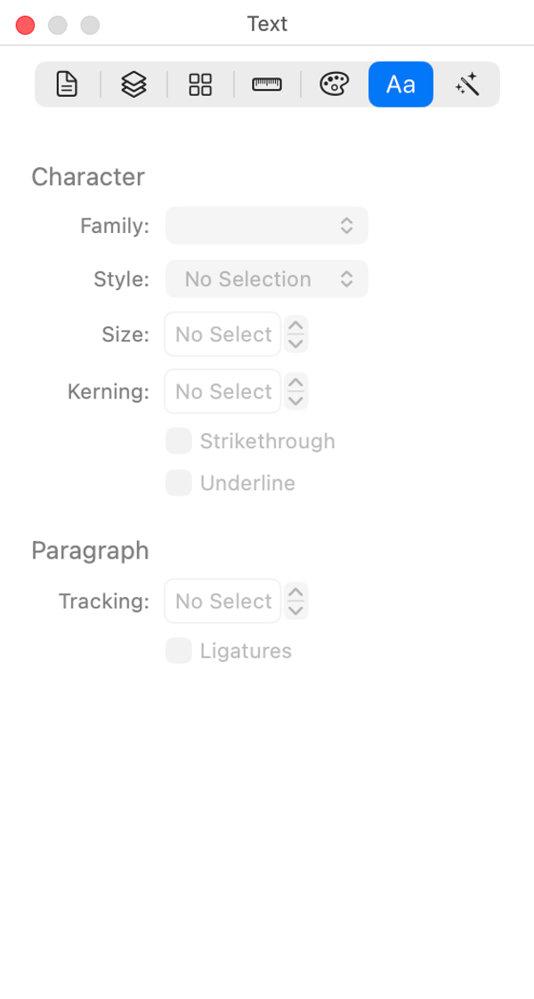 The Text inspector. Text stays editable, and still exports and interpolates correctly.