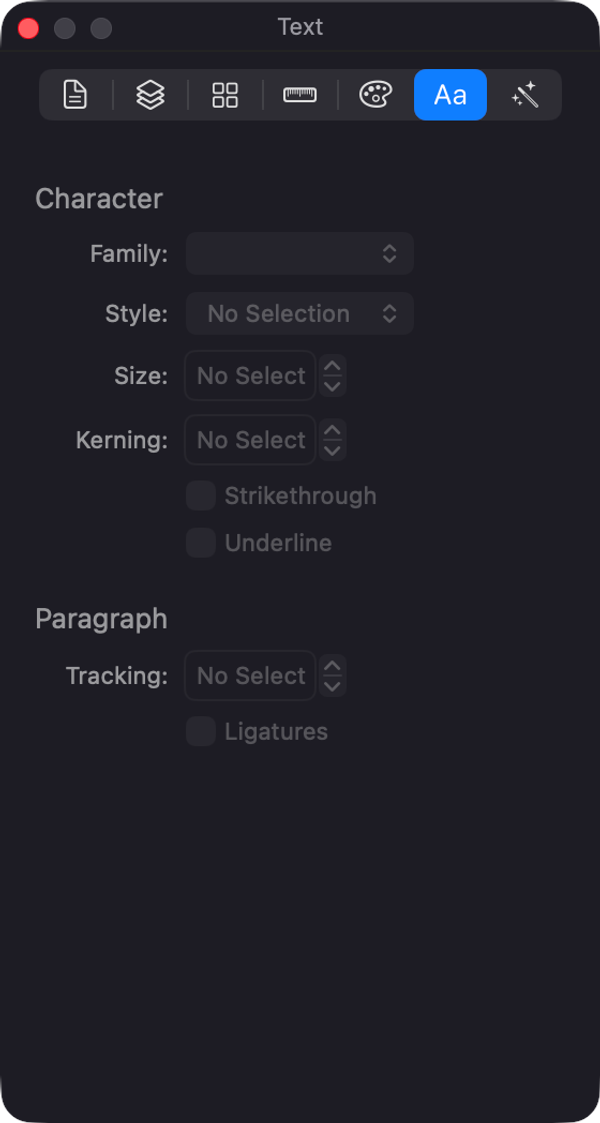 The Text inspector. Text stays editable, and still exports and interpolates correctly.