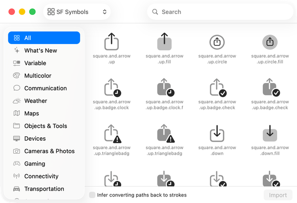 The Symbol Library browsing SF Symbols — load one in as a starting point to modify.