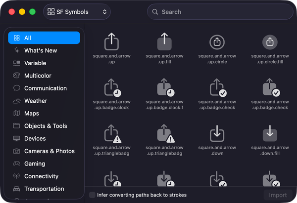 The Symbol Library browsing SF Symbols — load one in as a starting point to modify.
