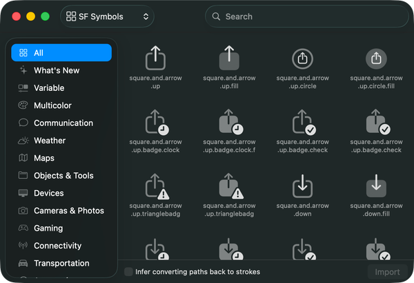 The Symbol Library browsing SF Symbols — load one in as a starting point to modify.